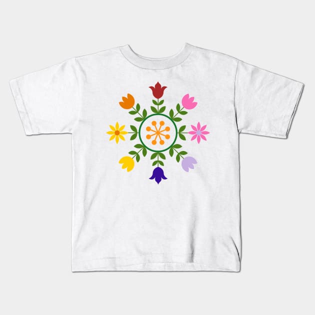 Scandinavian Style Flowers Wheel Kids T-Shirt by NataliePaskell